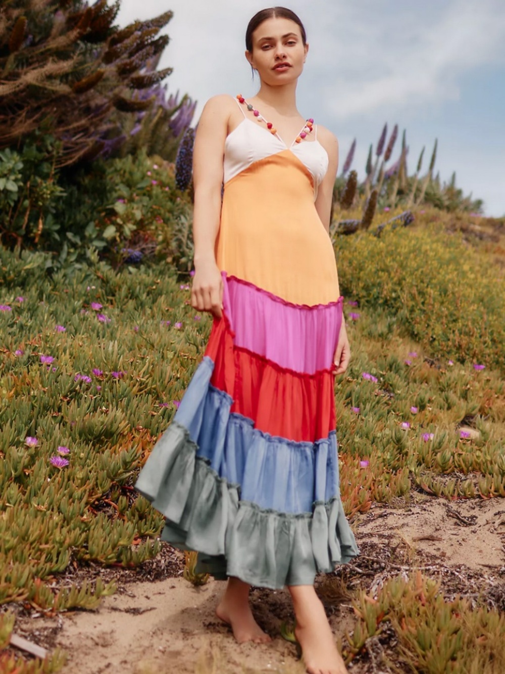 Anthropologie Rainbow Tiered V-neck Maxi Dress Festival Bohemian Maxi Dress - Picture 4 of 4